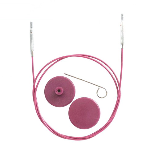Тросик поворотный 20см (готовая длина с спицами 40см) фиолетовый, заглушки 2шт, ключик, Knit Pro
