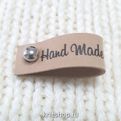 Бирка Handmade бежевая, с кнопкой, натур.кожа, 35х12мм